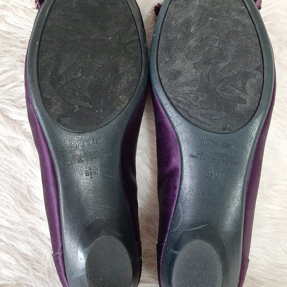 Nine West Women's Purple Satin Artificial Gem Stones Peek Toe Flats 8 1/2M - Picture 4 of 6